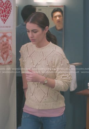 Jules' white bobble knit sweater on Greys Anatomy