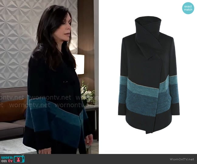 Karen Millen Striped Draped Front Jacket worn by Anna Devane (Finola Hughes) on General Hospital