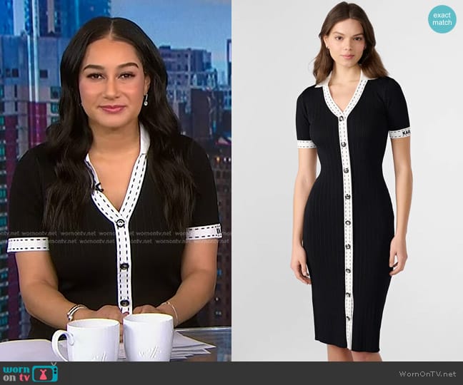 Karl Lagerfeld Contrast Stitch Collared Knit Dress worn by Morgan Radford on NBC News Daily