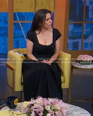 Kate Gibson’s black square neck midi dress on Good Morning America