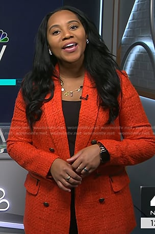 Kay Angrum’s red tweed blazer on NBC News Daily