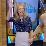 Kelly’s blue polka dot print blouse and skirt on Live with Kelly and Mark