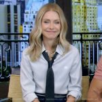 Kelly’s striped button down shirt on Live with Kelly and Mark