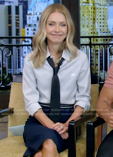 Kelly's striped button down shirt on Live with Kelly and Mark