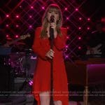 Kelly’s red asymmetric dress on The Kelly Clarkson Show