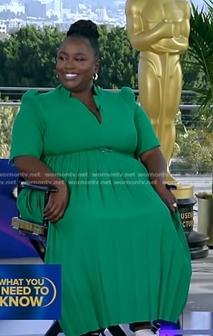 WornOnTV: Kelley L. Carter's green pleated dress on Good Morning