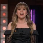 Kelly’s black cold shoulder lace top on The Kelly Clarkson Show