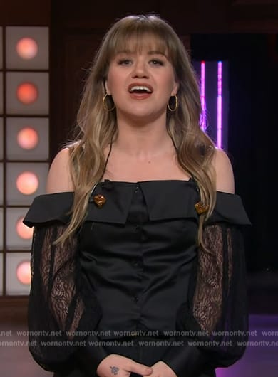 Kelly's black cold shoulder lace top on The Kelly Clarkson Show