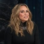 Keltie’s black embellished crop top and metallic pants on E! News