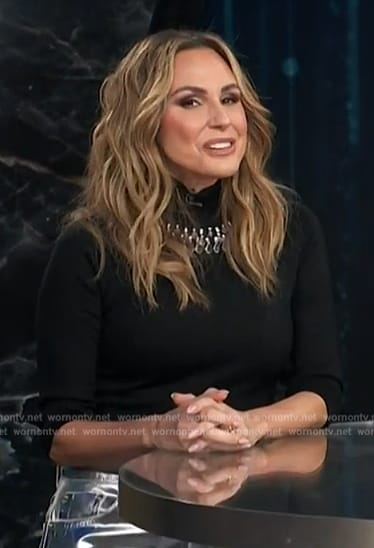 Keltie's black embellished crop top and metallic pants on E! News