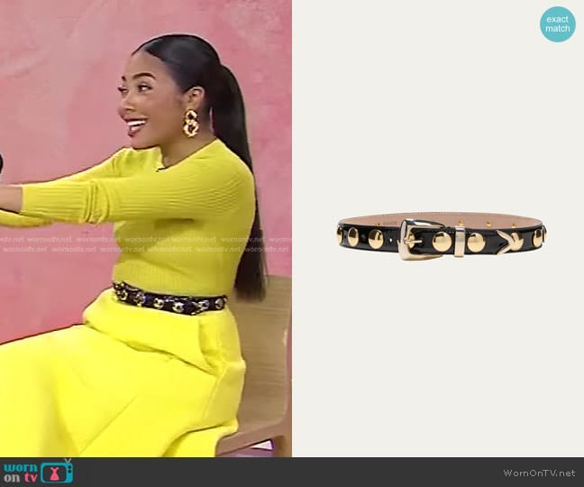 Khaite Studded Benny Belt in Black & Gold worn by Emma Grede on Today