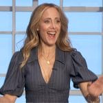 Kim Raver’s pinstripe ruched dress on The Talk