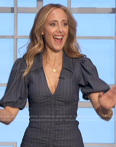 Kim Raver's pinstripe ruched dress on The Talk