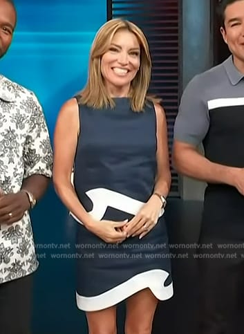 Kit’s navy wave trim top and skirt on Access Hollywood