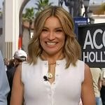 Kit’s white button sleeveless top on Access Hollywood