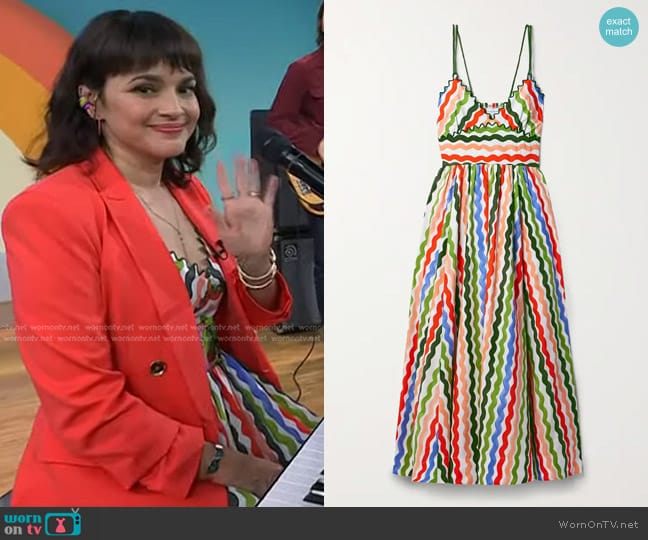 La Ligne Beatrix Scalloped Printed Cotton-Poplin Midi Dress worn by Norah Jones on Today