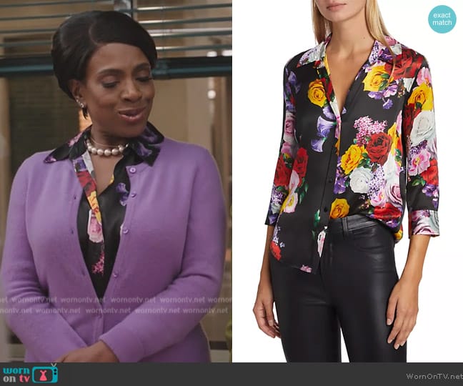 WornOnTV: Barbara’s black floral print blouse on Abbott Elementary ...