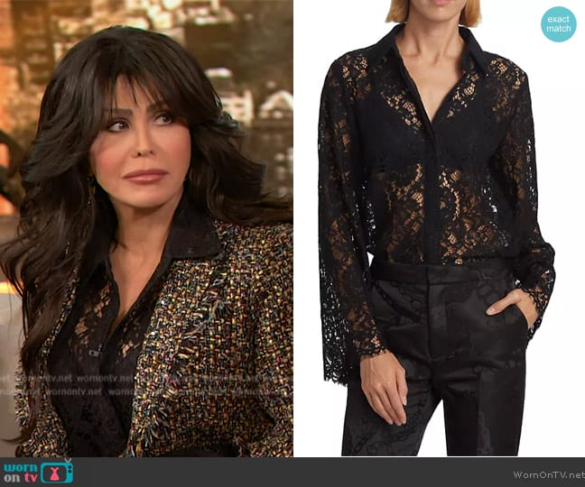 L'Agence Carter Lace Bell-Sleeve Blouse worn by Marie Osmond on The Drew Barrymore Show