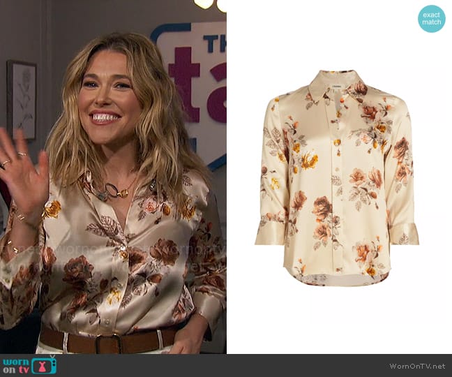 L'Agence Dani Blouse in Buff Multi Tonal Rose Floral worn by Rachel Platten on The Talk