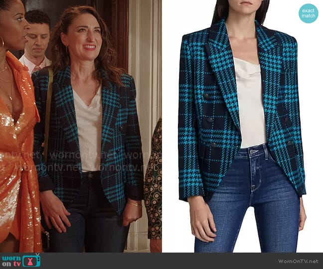 L'Agence Kenzie Blazer in Midnight Plaid Multi worn by Dawn Solano (Sara Bareilles) on Girls5eva