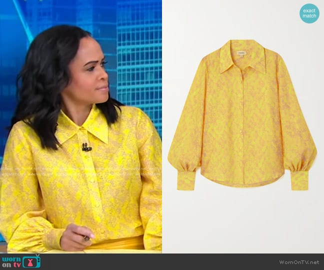 L'Agence Jayleen printed Tencel-blend Blouse worn by Linsey Davis on Good Morning America