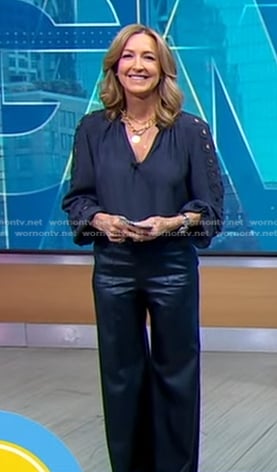 Lara's navy cutout blouse and leather pants on Good Morning America