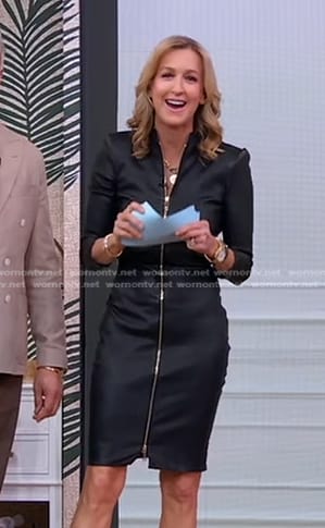 Lara's black zip front leather dress on Good Morning America