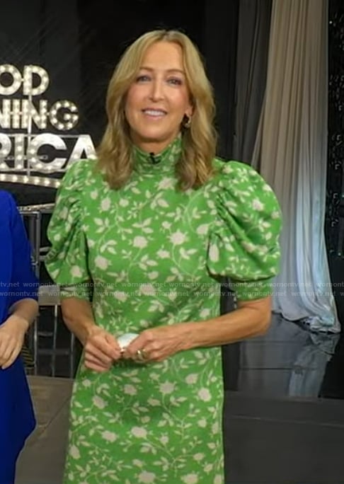 Lara's green floral puff sleeve mini dress on Good Morning America