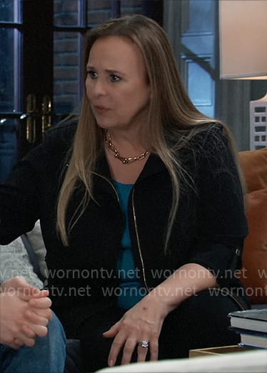 Laura’s black zip jacket on General Hospital