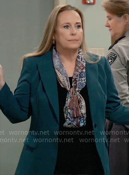 Laura’s teal green blazer on General Hospital