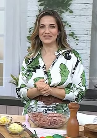 Laura Vitale’s white and green leaf print dress on Today