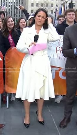 Laura’s white ruffle wrap coat on Today