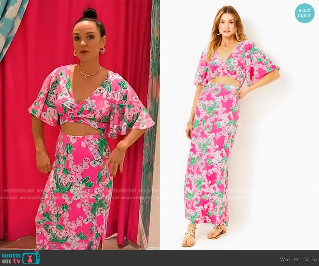 Lilly Pulitzer Minka Maxi Skirt Set worn by Lindsay Myers on Access Hollywood