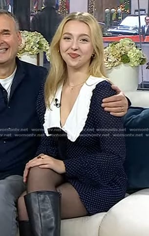 Lily Rosenthal’s navy polka dot collared dress on Today