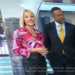 Lindsay Czarniak’s pink swirl print shirt and leather pants on Today