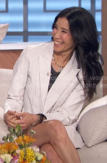 Lisa Ling's white crinkled leather blazer on The Talk