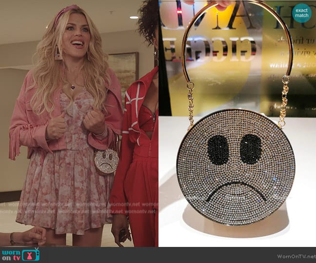 Little Luxuries Designs Happy and Sad Face Emoji Luxury Crystal Purse worn by Summer Dutkowsky (Busy Philipps) on Girls5eva