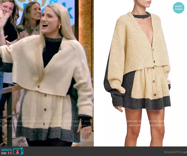 Loewe Bicolor Wool Knit Crop Cardigan worn by Meghan Trainor on Live with Kelly and Mark