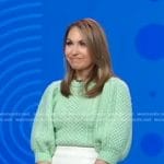 Lori’s green cable knit puff sleeve sweater on Good Morning America