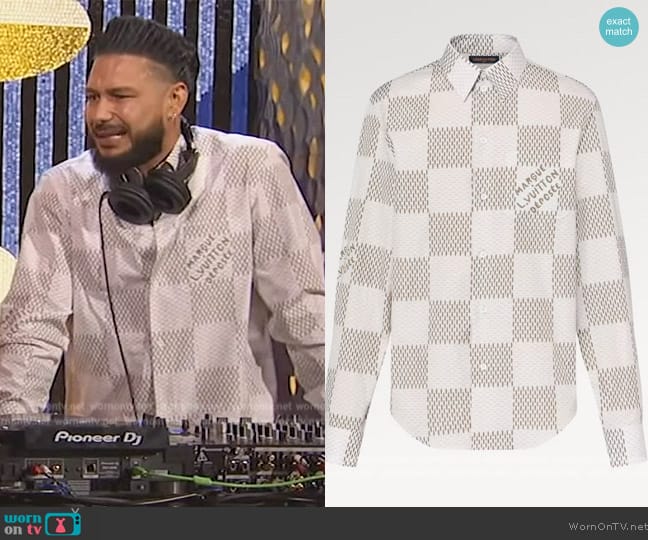 Louis Vuitton Damier Long-Sleeved Classic Cotton Shirt worn by DJ Pauly D on Live with Kelly and Mark