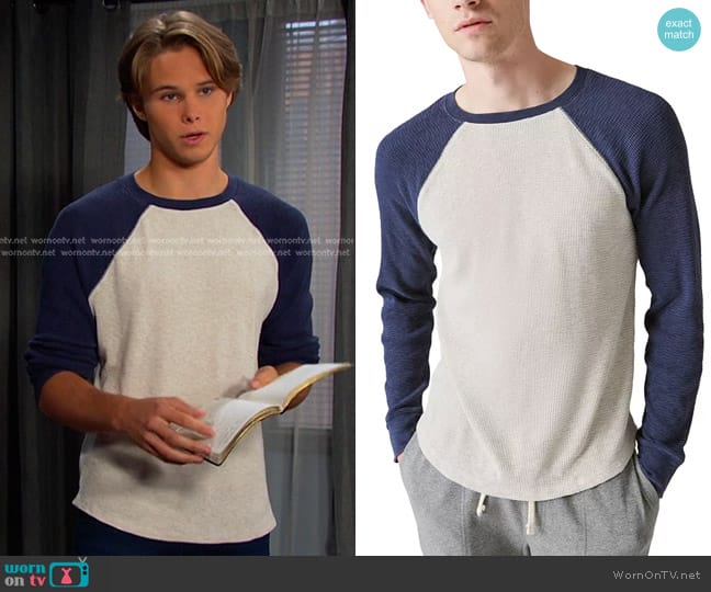 Lucky Brand Acid Wash Colorblocked Thermal Crewneck T-Shirt in Oat Multi worn by Tate (Jamie Martin Mann) on Days of our Lives