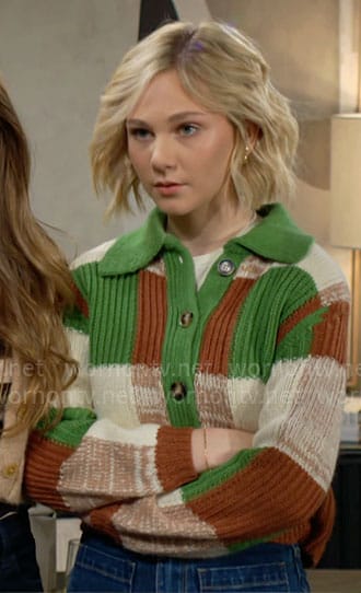 Lucy's green and brown cardigan on The Young and the Restless