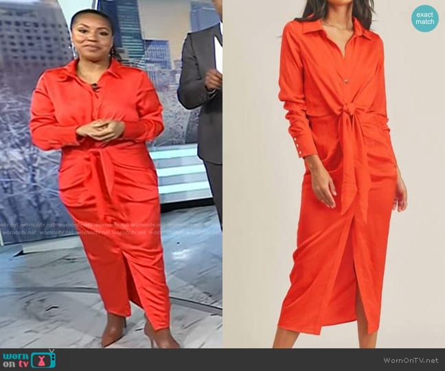 WornOnTV: Sheinelle’s red tie front shirtdress on Today | Sheinelle ...