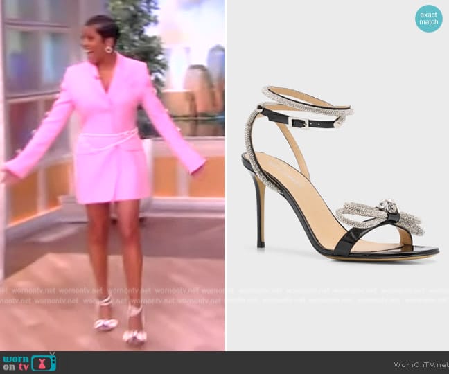 Mach & Mach Crystal Embellished Leather Double Bow Sandals worn by Tamron Hall on The View