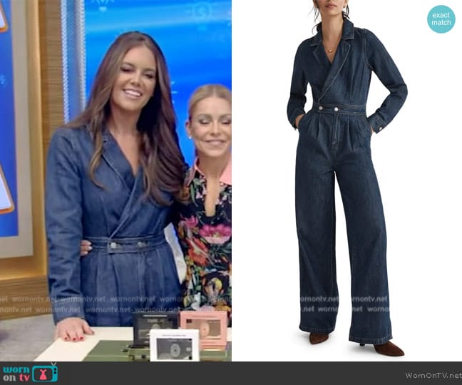 Madewell Long Sleeve Tailored Straight Leg Denim Jumpsuit worn by Monica Mangin on Live with Kelly and Mark