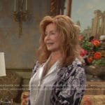 Maggie’s black and white floral robe on Days of our Lives