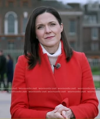 Maggie Rulli’s red wrap coat on Good Morning America