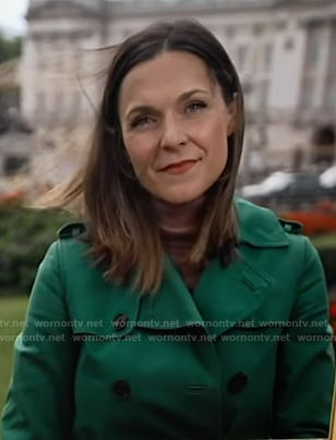 Maggie’s green trench coat on Good Morning America
