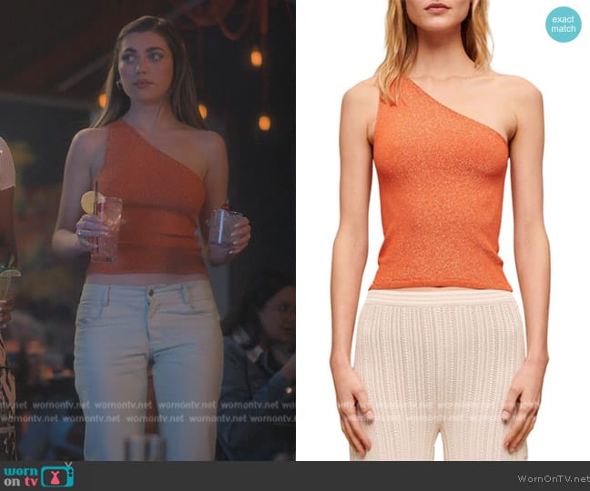 Maje Metallic One Shoulder Top worn by Lauryn (Amelie Zilber) on Grown-ish