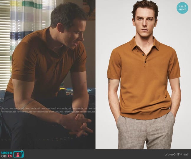 Mango Fine-knit polo shirt in Curry worn by Evan Buckley (Oliver Stark) on 9-1-1